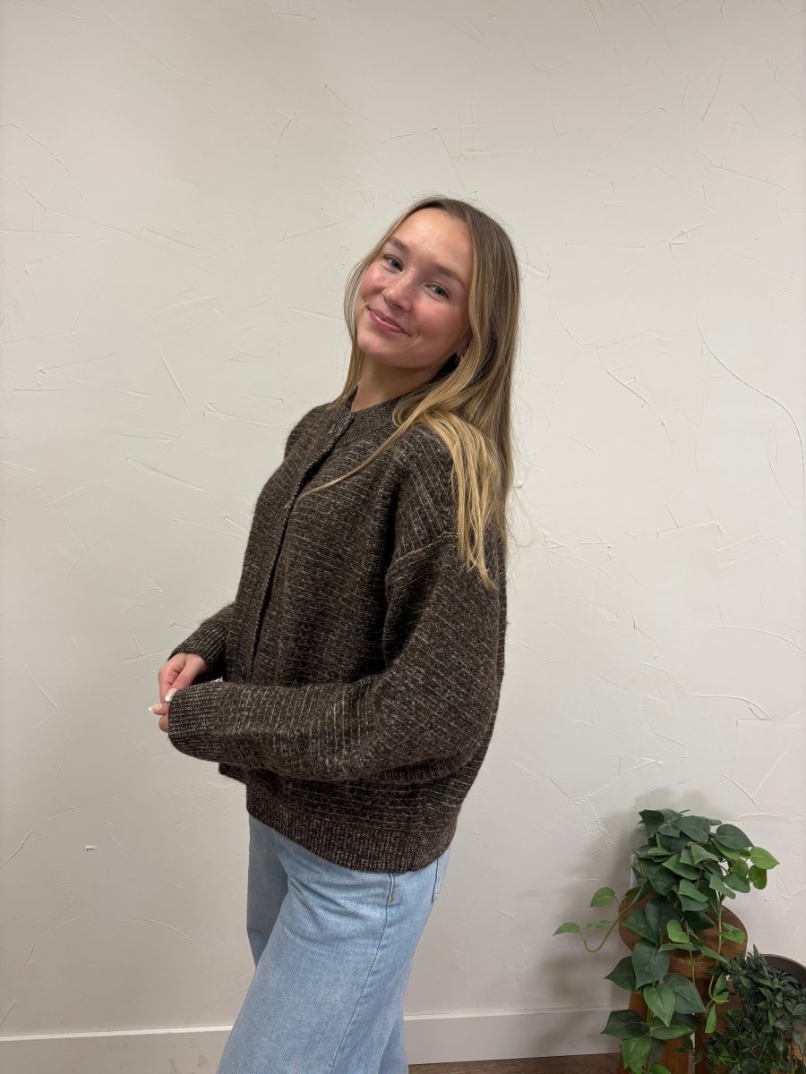 Marled Ribbed Trim Button Down Cardigan - Three:Twelve Boutique - Blu Pepper