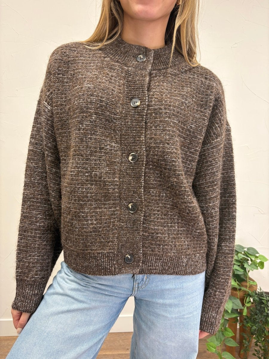 Marled Ribbed Trim Button Down Cardigan - Three:Twelve Boutique - Blu Pepper