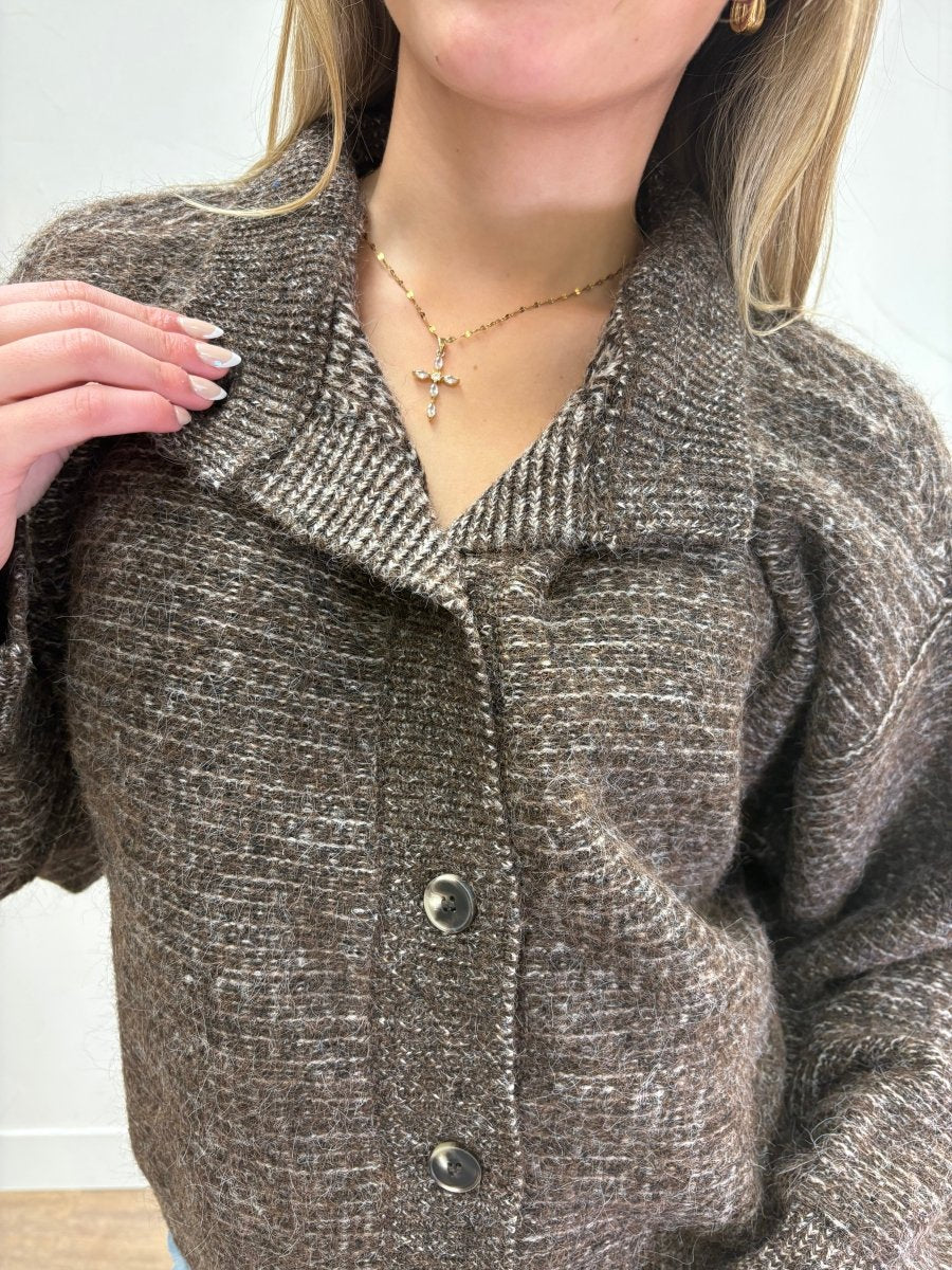 Marled Ribbed Trim Button Down Cardigan - Three:Twelve Boutique - Blu Pepper