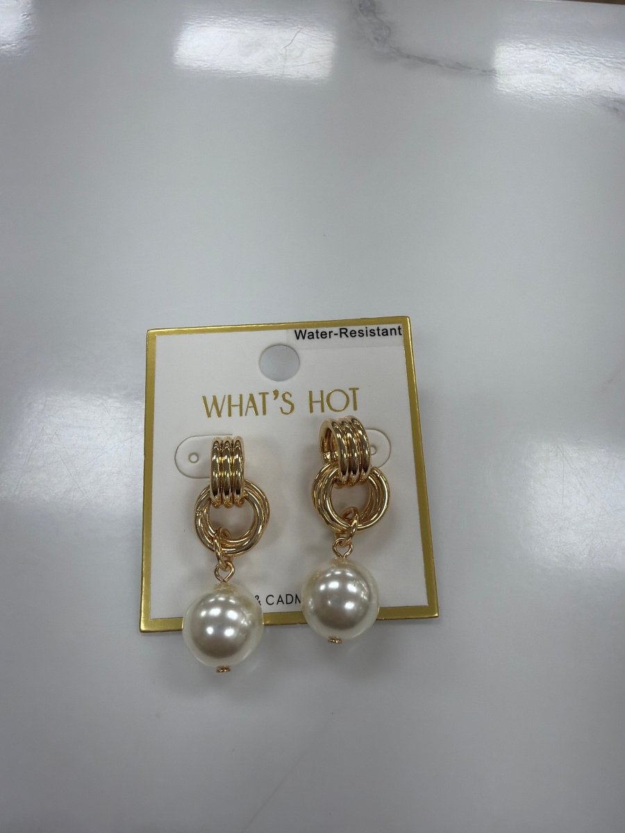 ME4469 Gold Knot Metal Stud and Pearl 1.4" Earring - Three:Twelve Boutique - whatshot