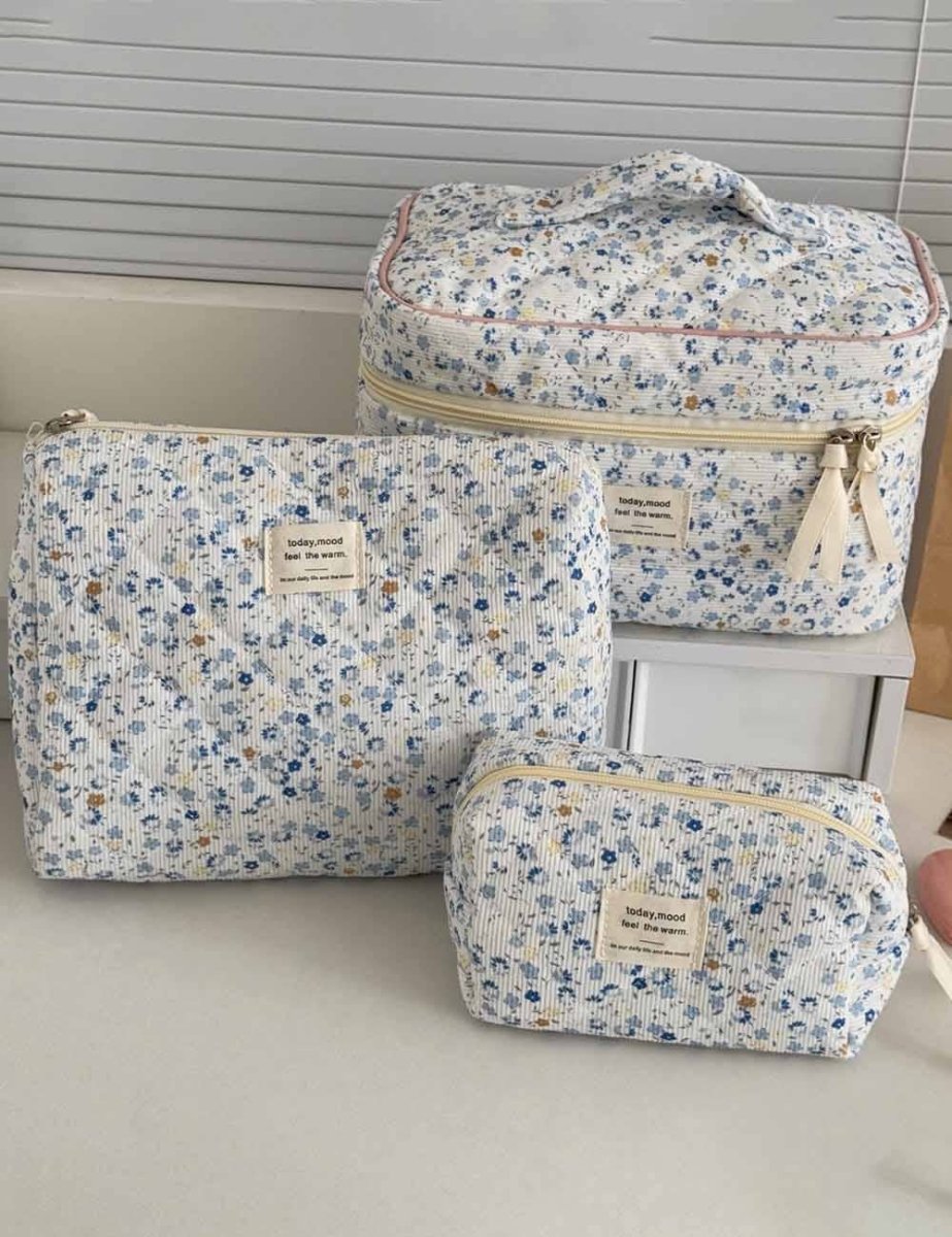 Medium Fresh Flower Print Travel Makeup Bag Blue - Three:Twelve Boutique - Dipped Shop