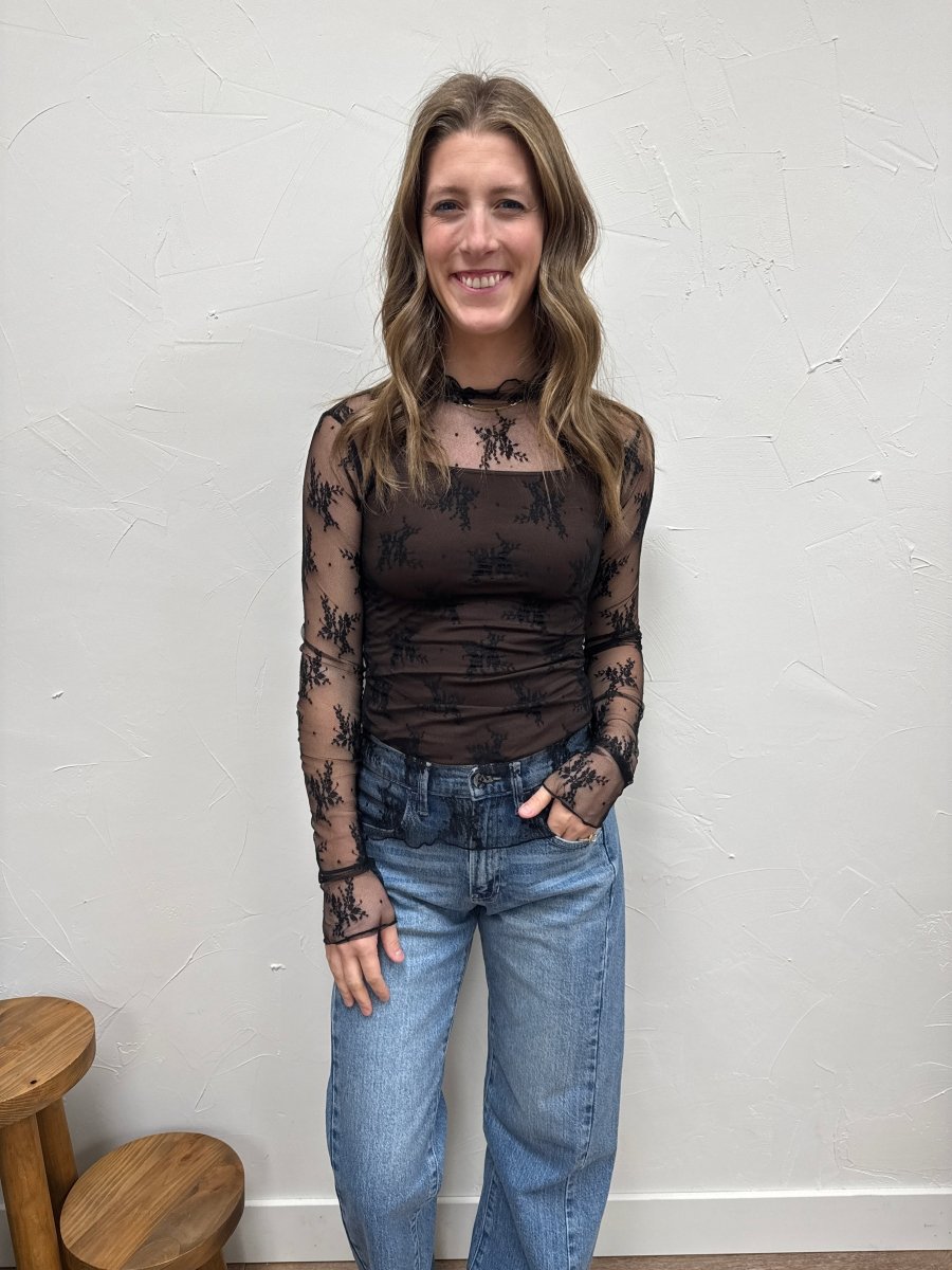 Mesh Lace High Neck Fitted Top - Three:Twelve Boutique - Three:Twelve