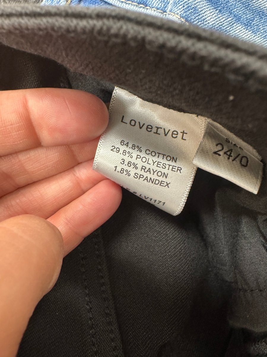 Close up of denim fabric and mid rise waistband detail — Three:Twelve Boutique