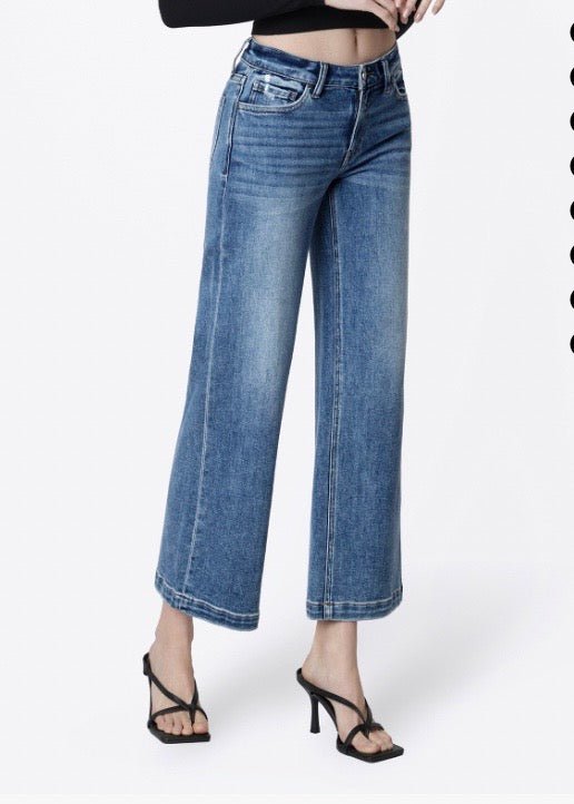 Mid Rise Medium Wash Ankle Wide jeans - Three:Twelve Boutique - VERVET