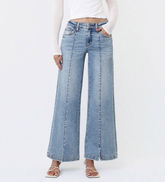 Mid Rise Vervet Wide Leg Jean with Slits - Three:Twelve Boutique - VERVET