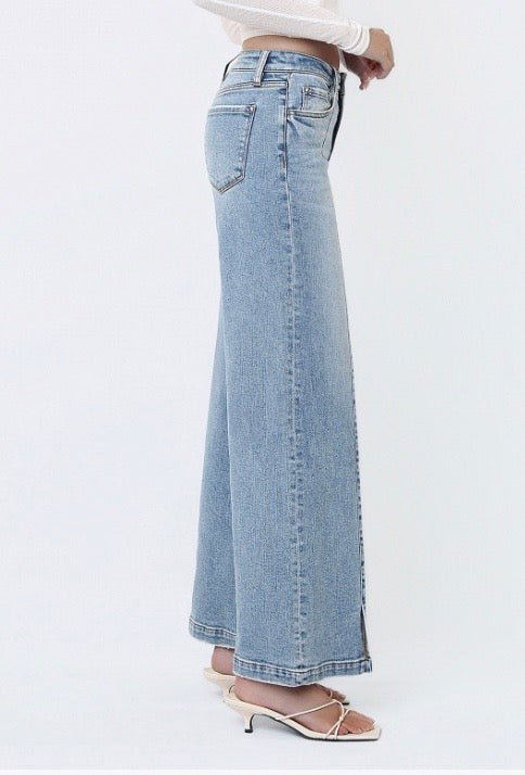 Mid Rise Vervet Wide Leg Jean with Slits - Three:Twelve Boutique - VERVET