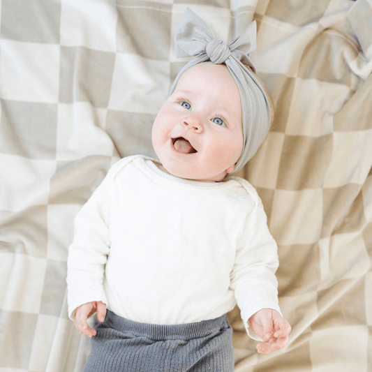 MINKY STRETCH RECEIVING BLANKETS: Neutral Checkered - Three:Twelve Boutique - Saranoni