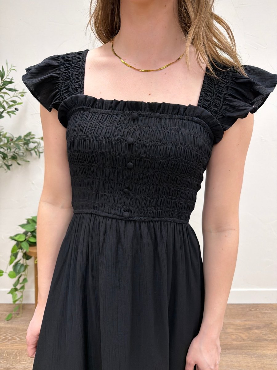 Mock button Down Smocked Ruffle Midi Dress - Three:Twelve Boutique - Blu Pepper