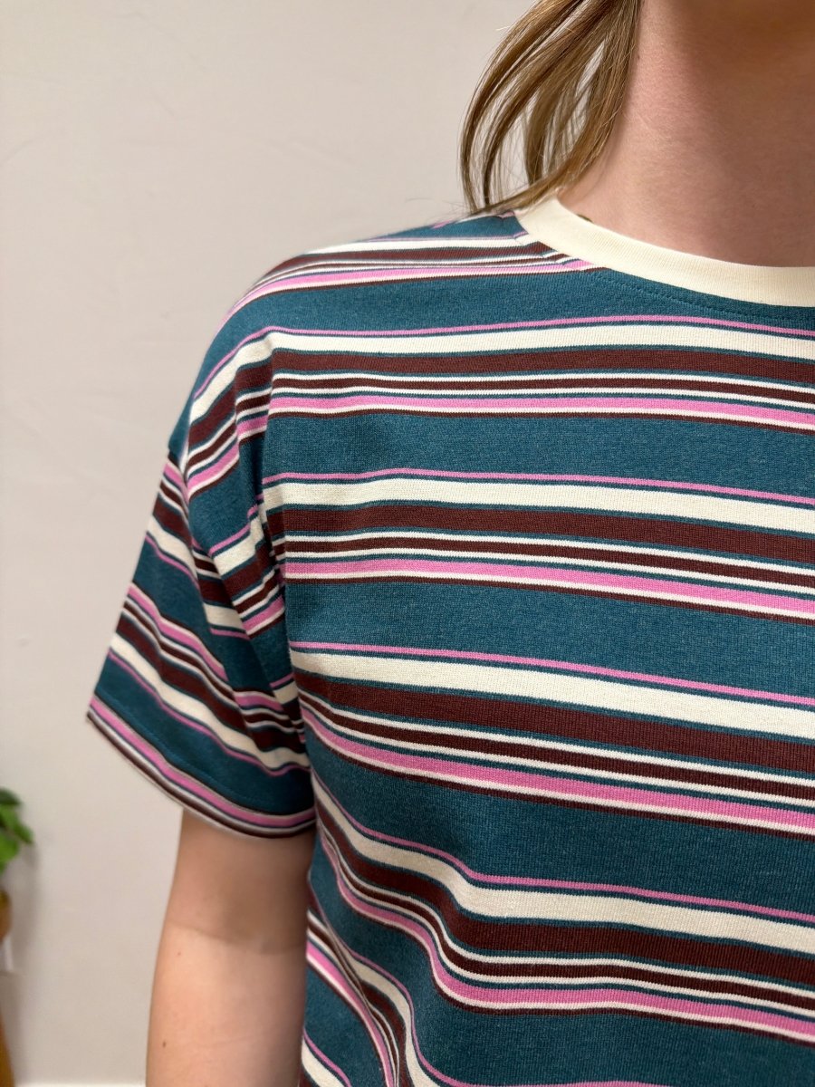 Close up of multicolor stripe pattern and knit fabric texture — Three:Twelve Boutique