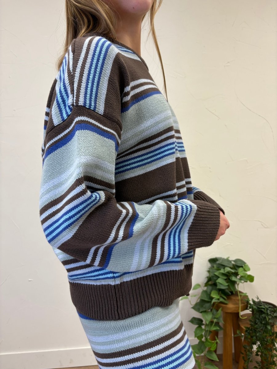 Multi Stripe Crew Neck Sweater and Wide Leg Pant Set - Three:Twelve Boutique - LE LIS