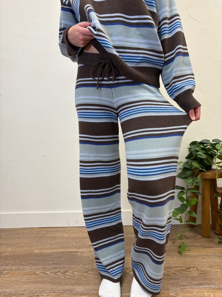 Multi Stripe Crew Neck Sweater and Wide Leg Pant Set - Three:Twelve Boutique - LE LIS