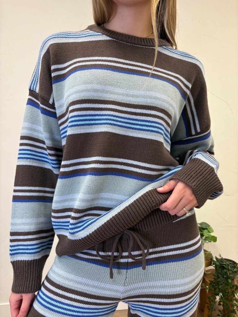 Multi Stripe Crew Neck Sweater and Wide Leg Pant Set - Three:Twelve Boutique - LE LIS