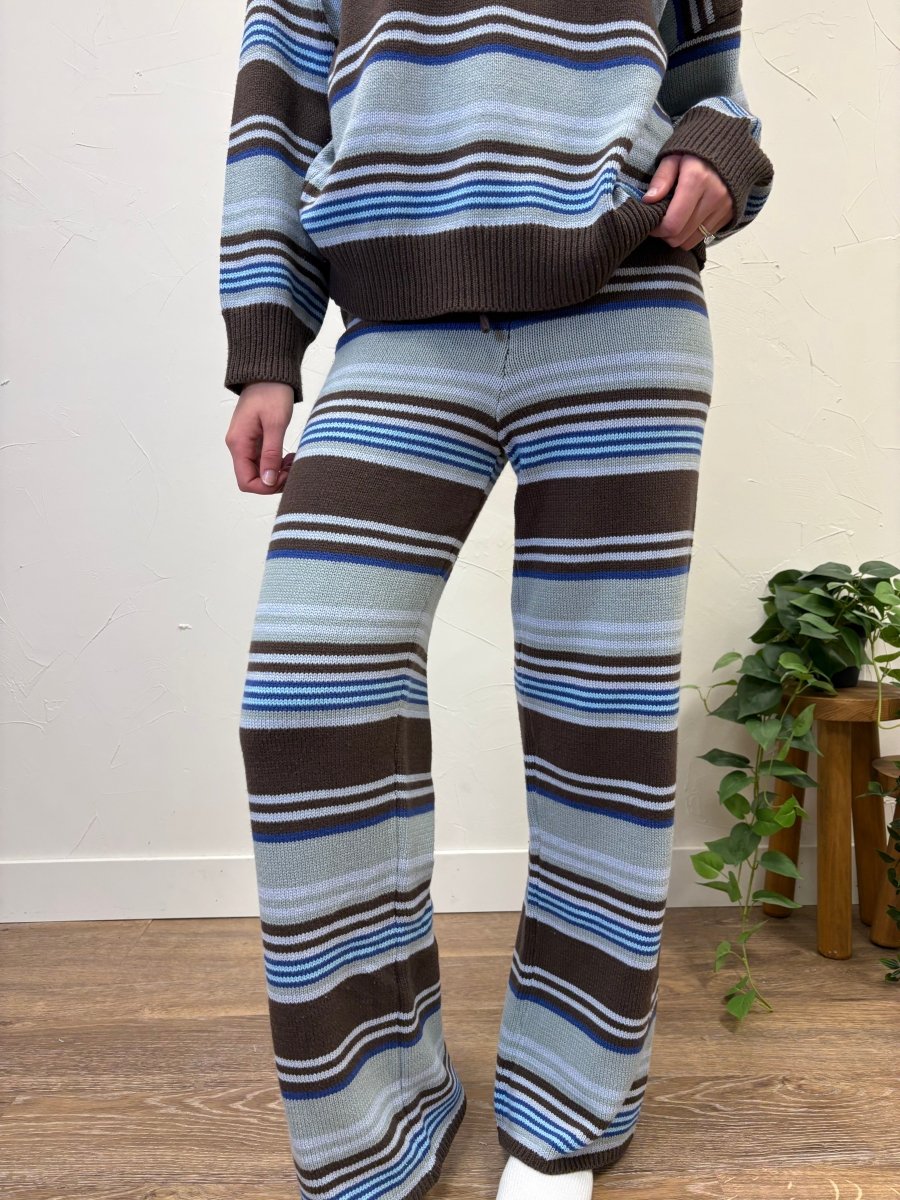 Multi Stripe Crew Neck Sweater and Wide Leg Pant Set - Three:Twelve Boutique - LE LIS