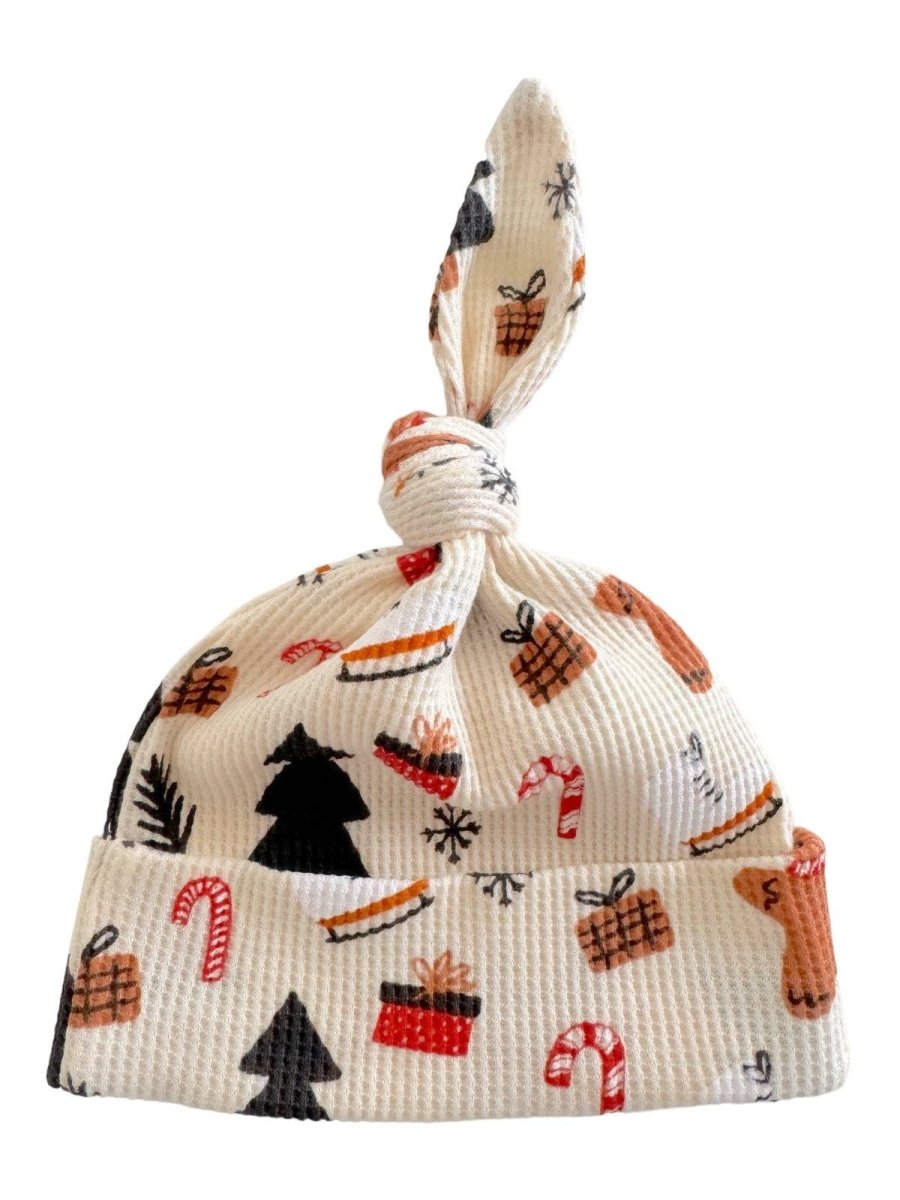 Organic Waffle Knot Beanie, Gingerbread Wonderland Snow - Three:Twelve Boutique - SpearmintLOVE