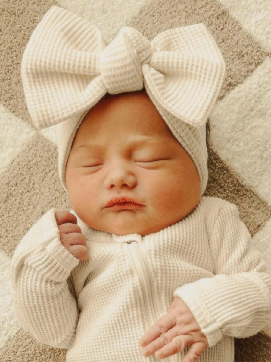 Organic Waffle Knot Bow, Snow - Three:Twelve Boutique - SpearmintLOVE
