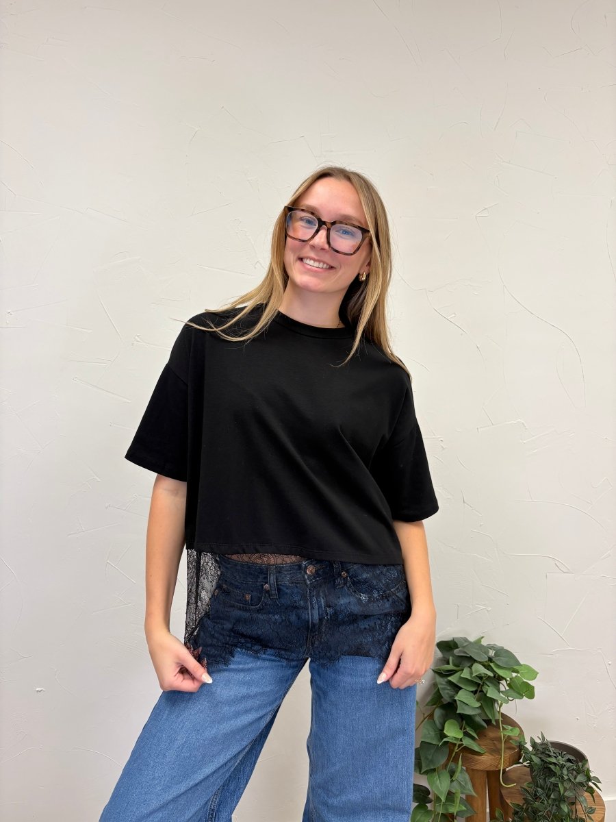 Oversized Lace Hem Short Sleeve Top - Three:Twelve Boutique - Sunday Edition by LE LIS