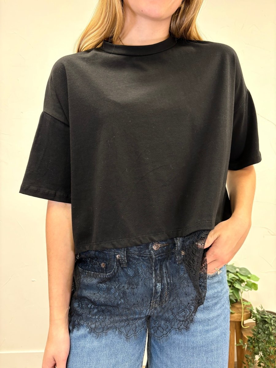Oversized Lace Hem Short Sleeve Top - Three:Twelve Boutique - Sunday Edition by LE LIS