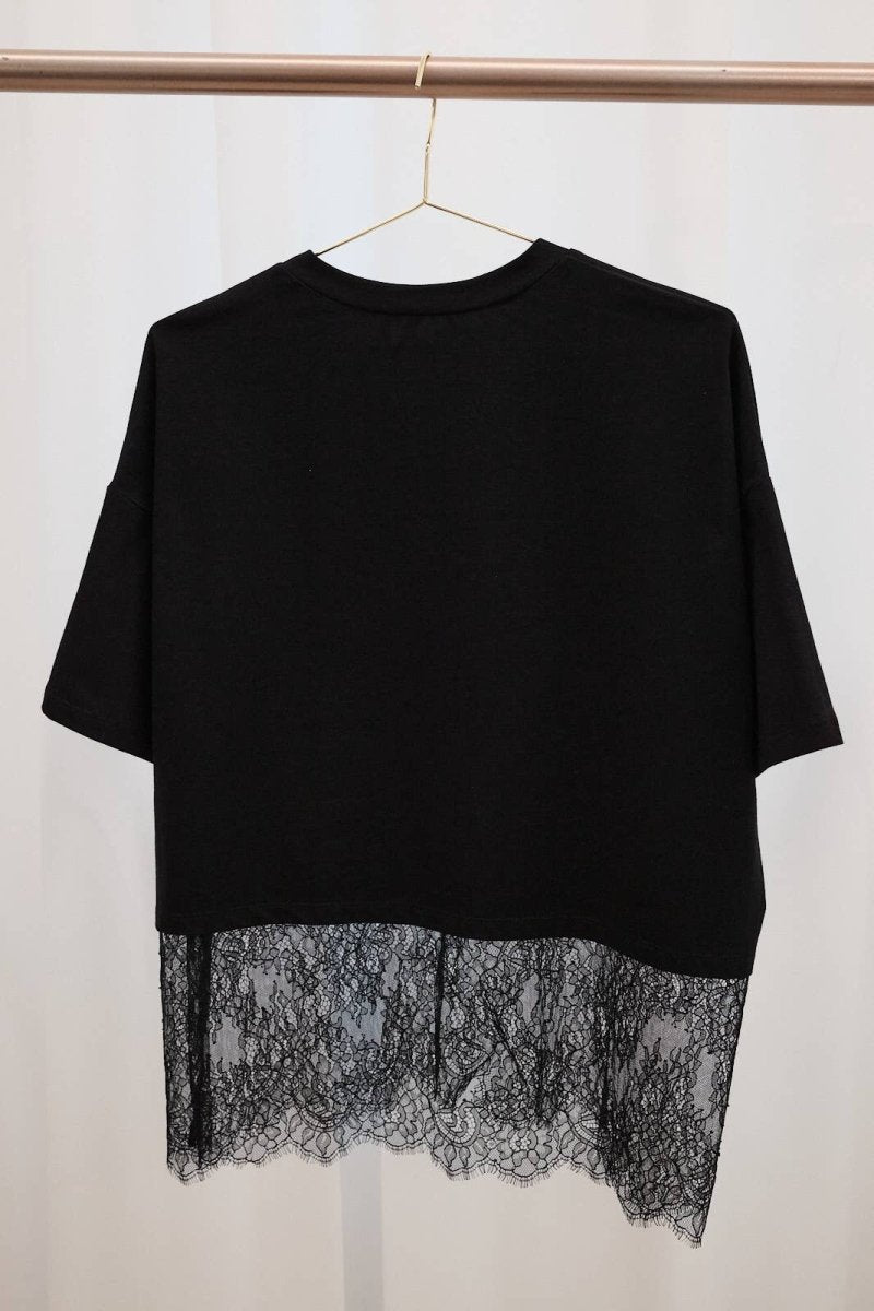 Oversized Lace Hem Short Sleeve Top - Three:Twelve Boutique - Sunday Edition by LE LIS