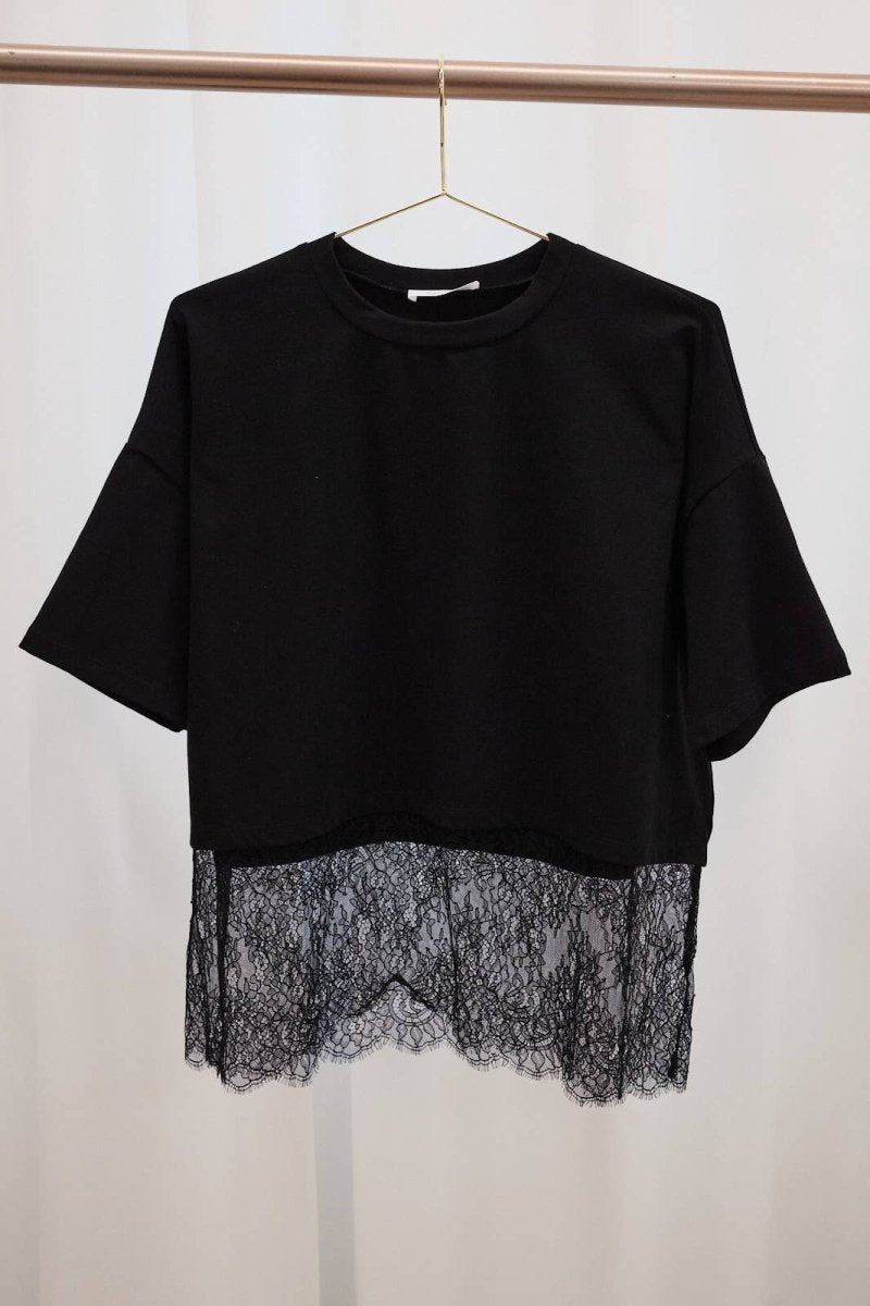 Oversized Lace Hem Short Sleeve Top - Three:Twelve Boutique - Sunday Edition by LE LIS