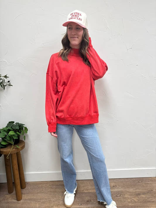 Oversized Mock Neck Washed Sweatshirt - Three:Twelve Boutique - Aemi+Co