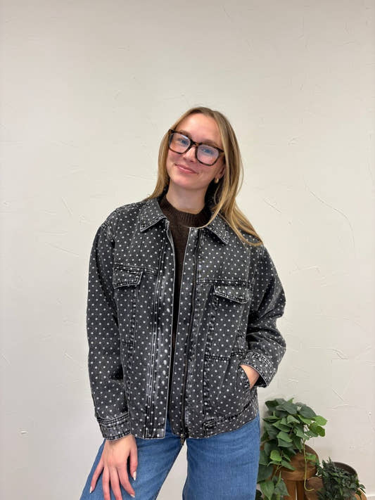 Oversized Polka Dot Denim Jacket - Three:Twelve Boutique - Sunday Edition by LE LIS