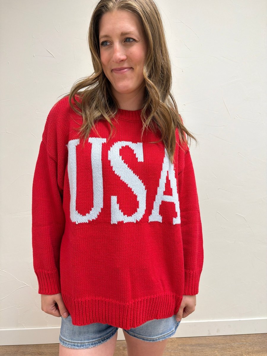 Close-up front view of model wearing Oversized Sweater Top for Women showcasing the knit texture and relaxed fit