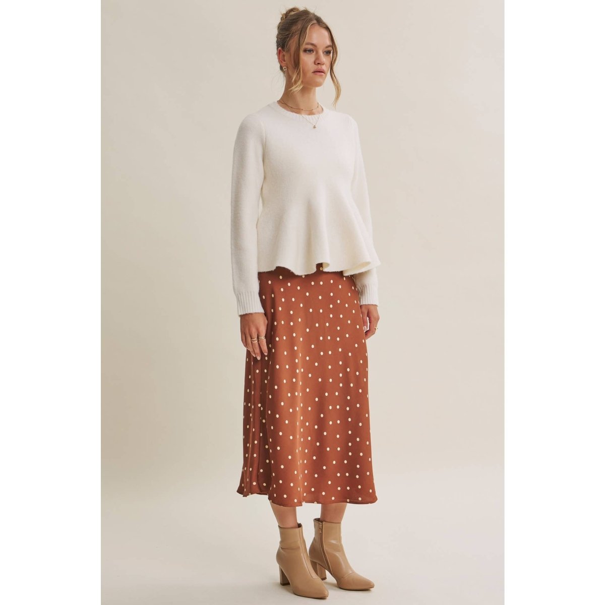 PEPLUM BRUSHED WOOL BLEND SWEATER - Three:Twelve Boutique - in february