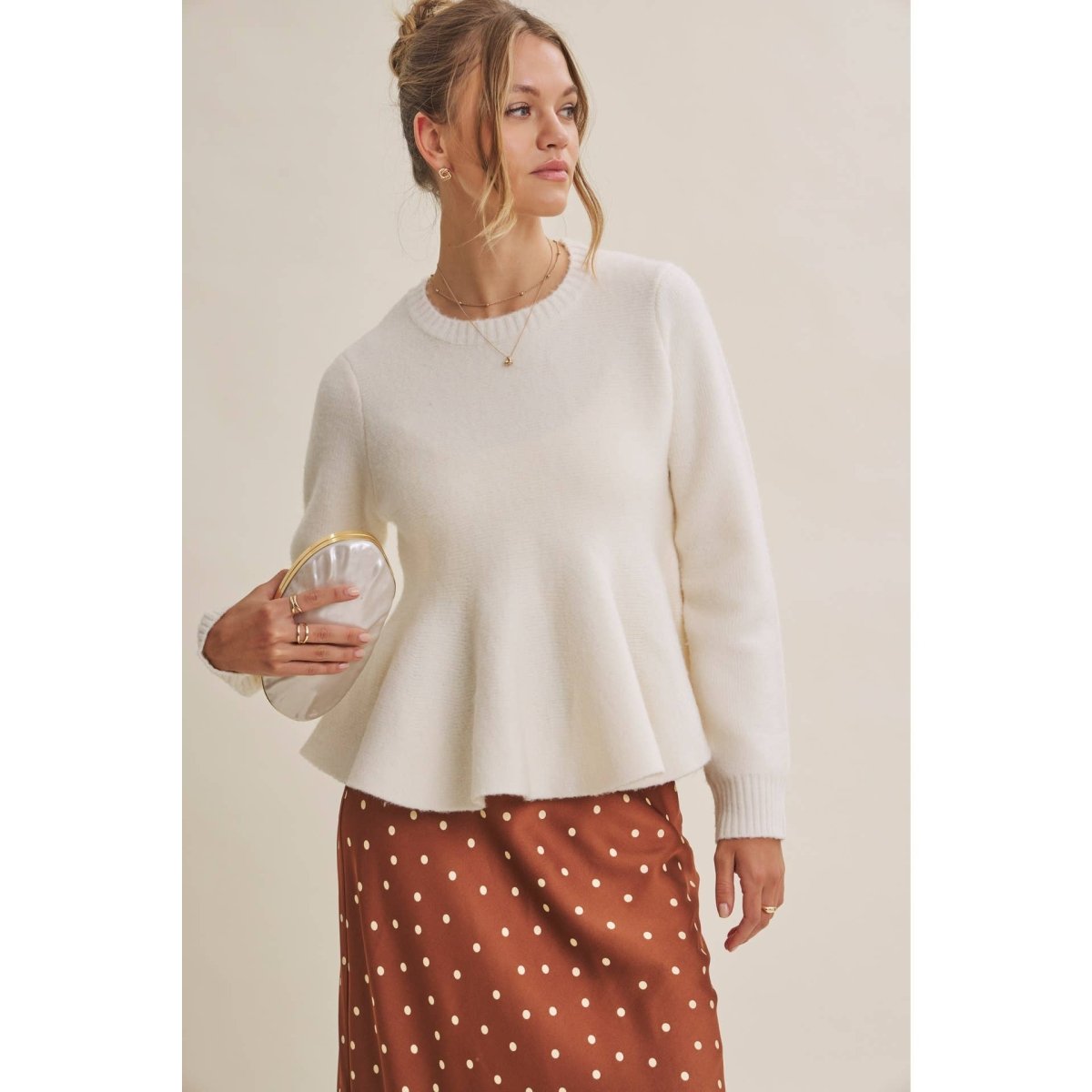 PEPLUM BRUSHED WOOL BLEND SWEATER - Three:Twelve Boutique - in february