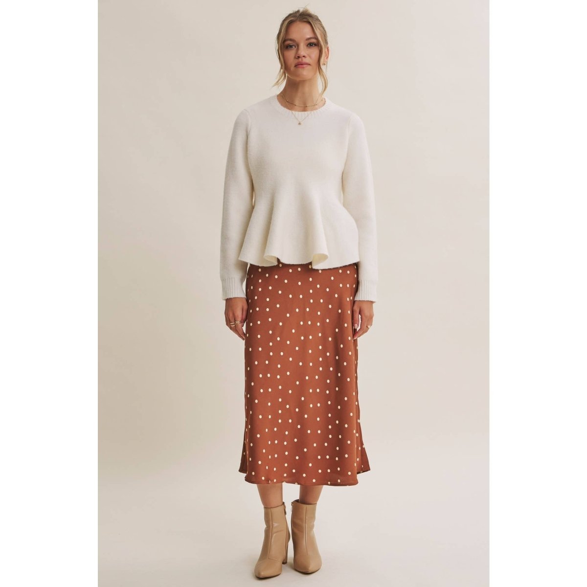 PEPLUM BRUSHED WOOL BLEND SWEATER - Three:Twelve Boutique - in february