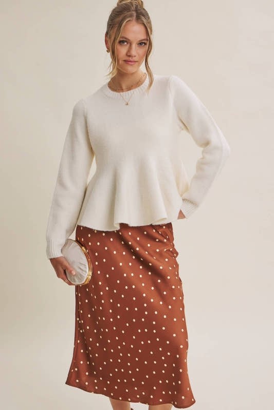 PEPLUM BRUSHED WOOL BLEND SWEATER - Three:Twelve Boutique - in february