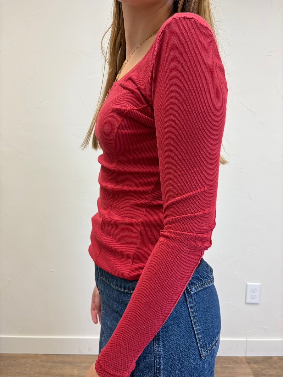 Pigment Dye Seam Detail Scoop Neck Top - Three:Twelve Boutique - Hyfve