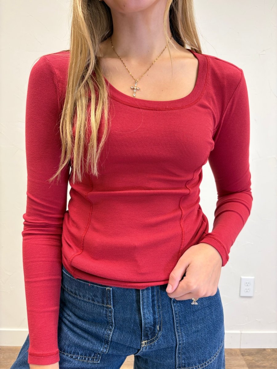 Pigment Dye Seam Detail Scoop Neck Top - Three:Twelve Boutique - Hyfve