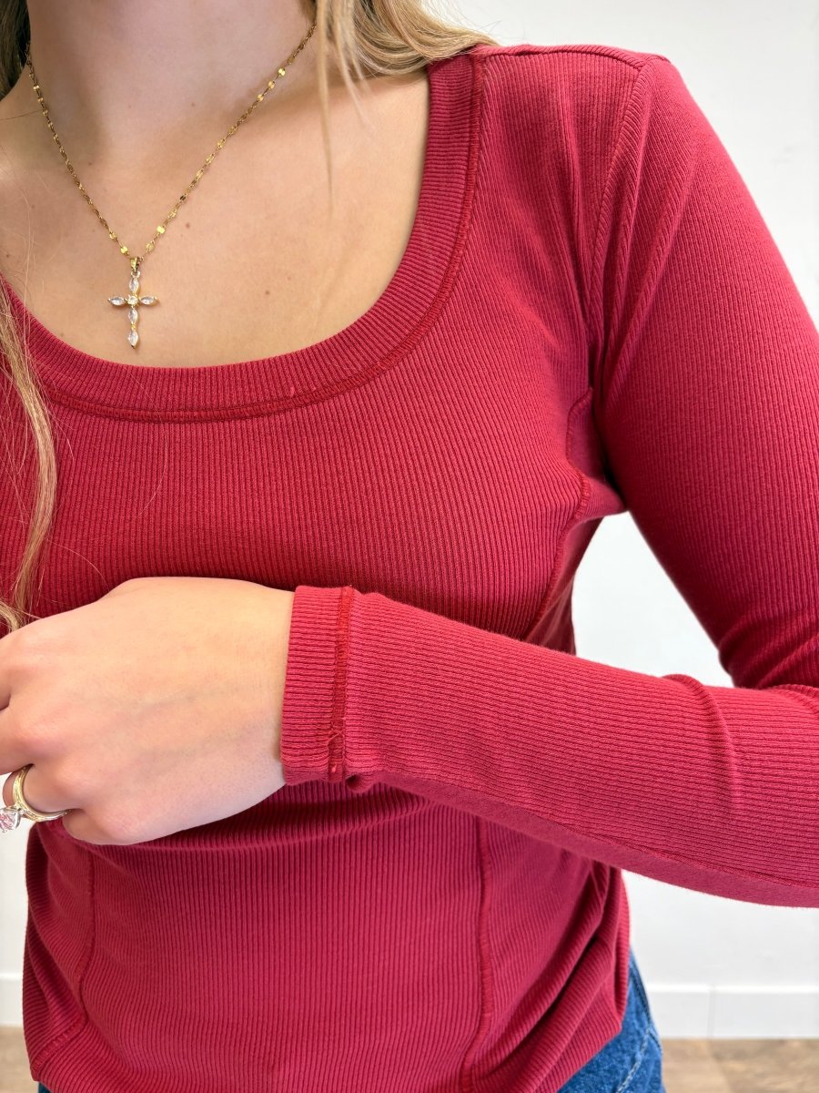 Pigment Dye Seam Detail Scoop Neck Top - Three:Twelve Boutique - Hyfve