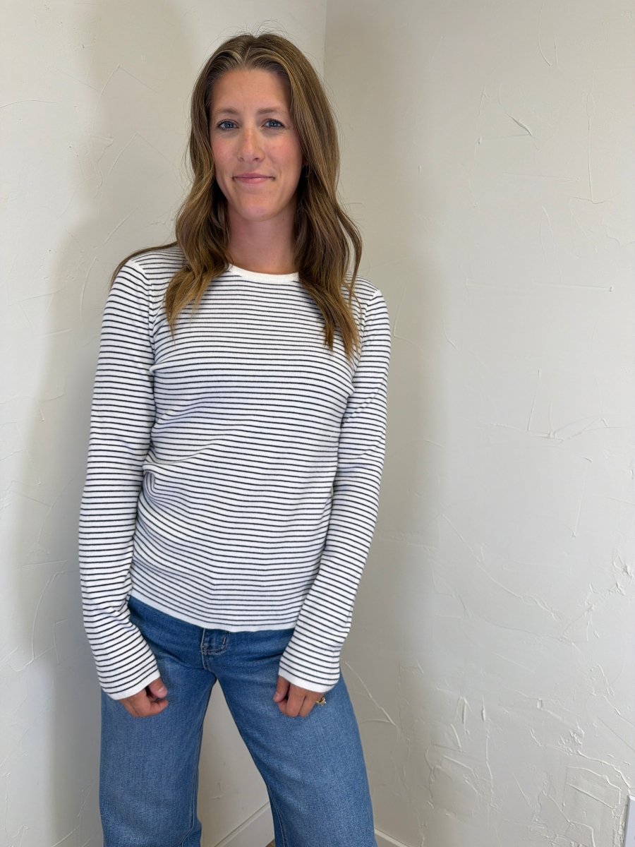 PINSTRIPE BASIC CREW SWEATER - Three:Twelve Boutique - Staccato