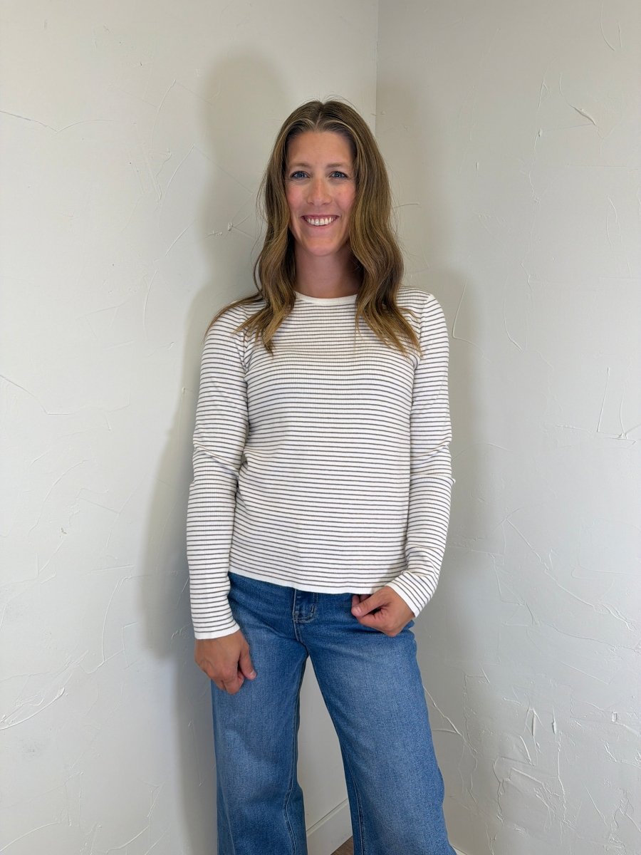 PINSTRIPE BASIC CREW SWEATER - Three:Twelve Boutique - Staccato
