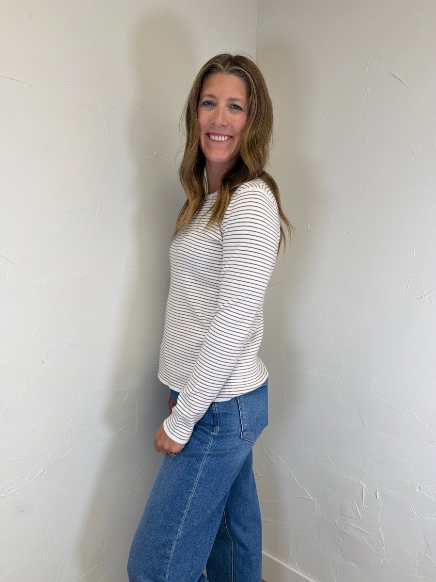 PINSTRIPE BASIC CREW SWEATER - Three:Twelve Boutique - Staccato