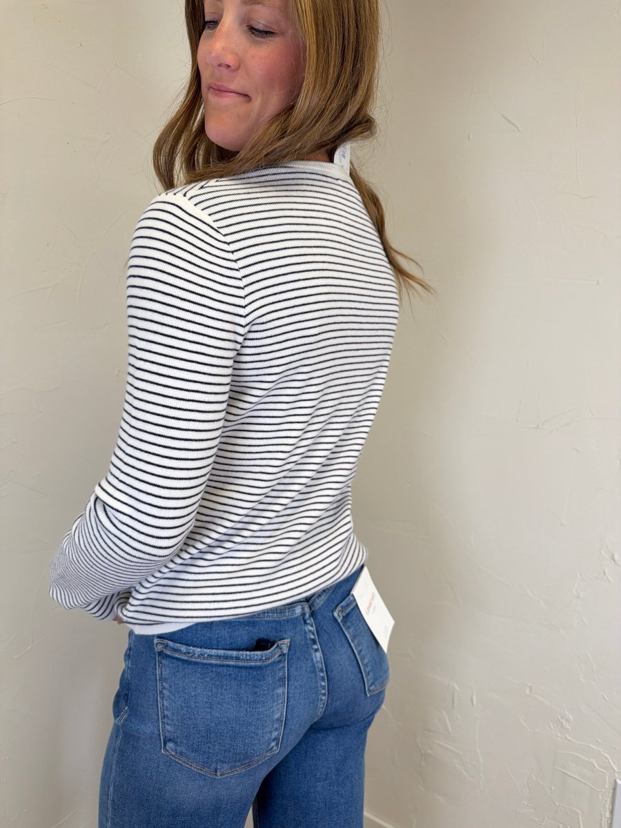 PINSTRIPE BASIC CREW SWEATER - Three:Twelve Boutique - Staccato