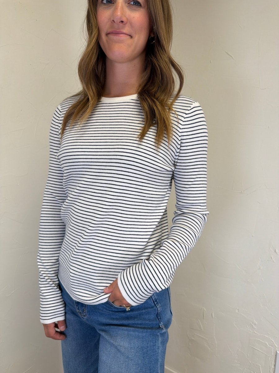 PINSTRIPE BASIC CREW SWEATER - Three:Twelve Boutique - Staccato