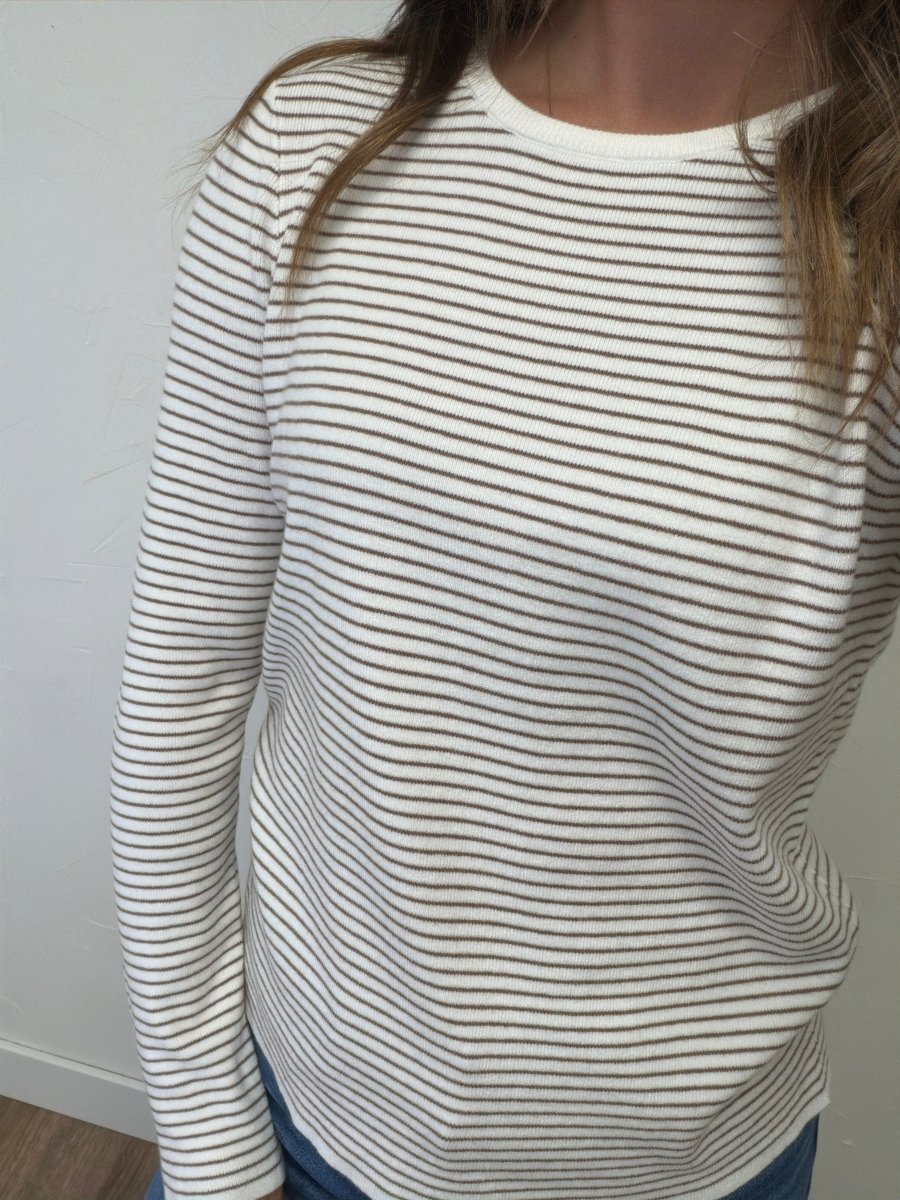 PINSTRIPE BASIC CREW SWEATER - Three:Twelve Boutique - Staccato