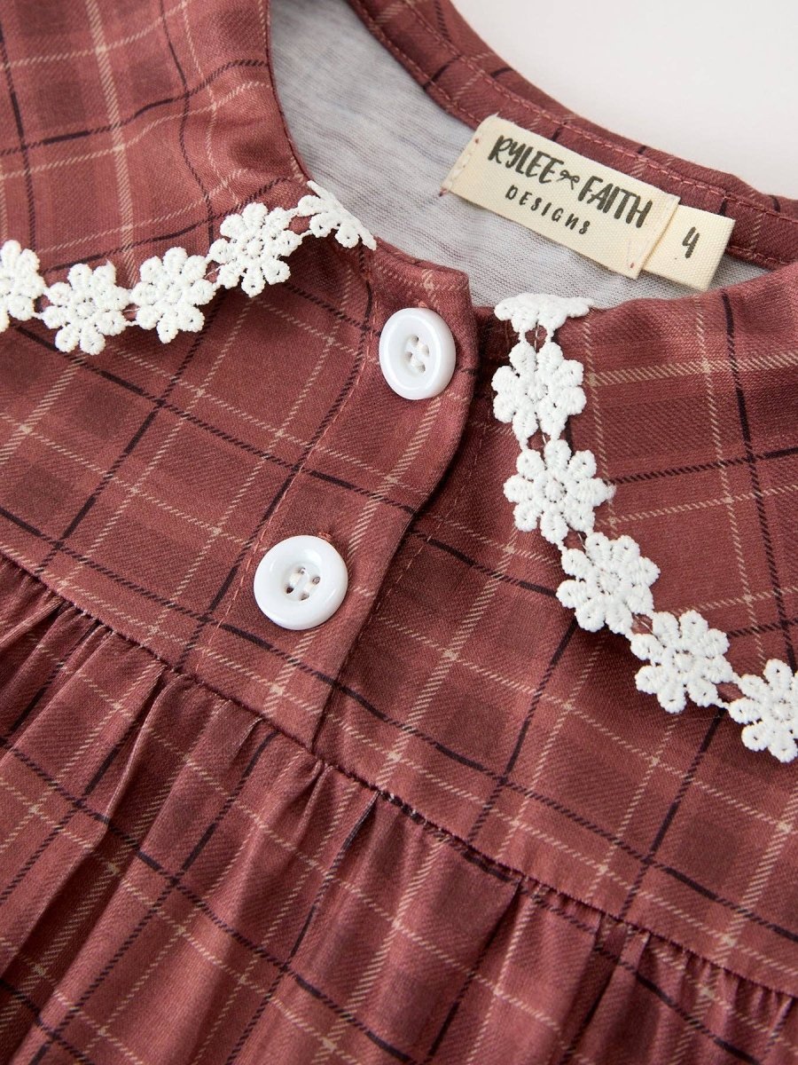Plaid Lace-Trim Peter Pan Collar Dress - Three:Twelve Boutique - Rylee Faith Designs