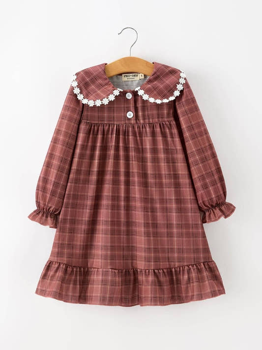 Plaid Lace-Trim Peter Pan Collar Dress - Three:Twelve Boutique - Rylee Faith Designs