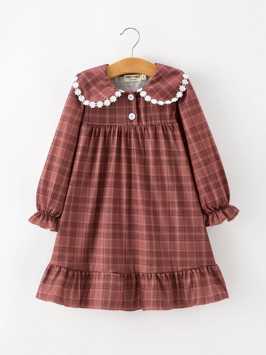 Plaid Lace-Trim Peter Pan Collar Dress - Three:Twelve Boutique - Rylee Faith Designs