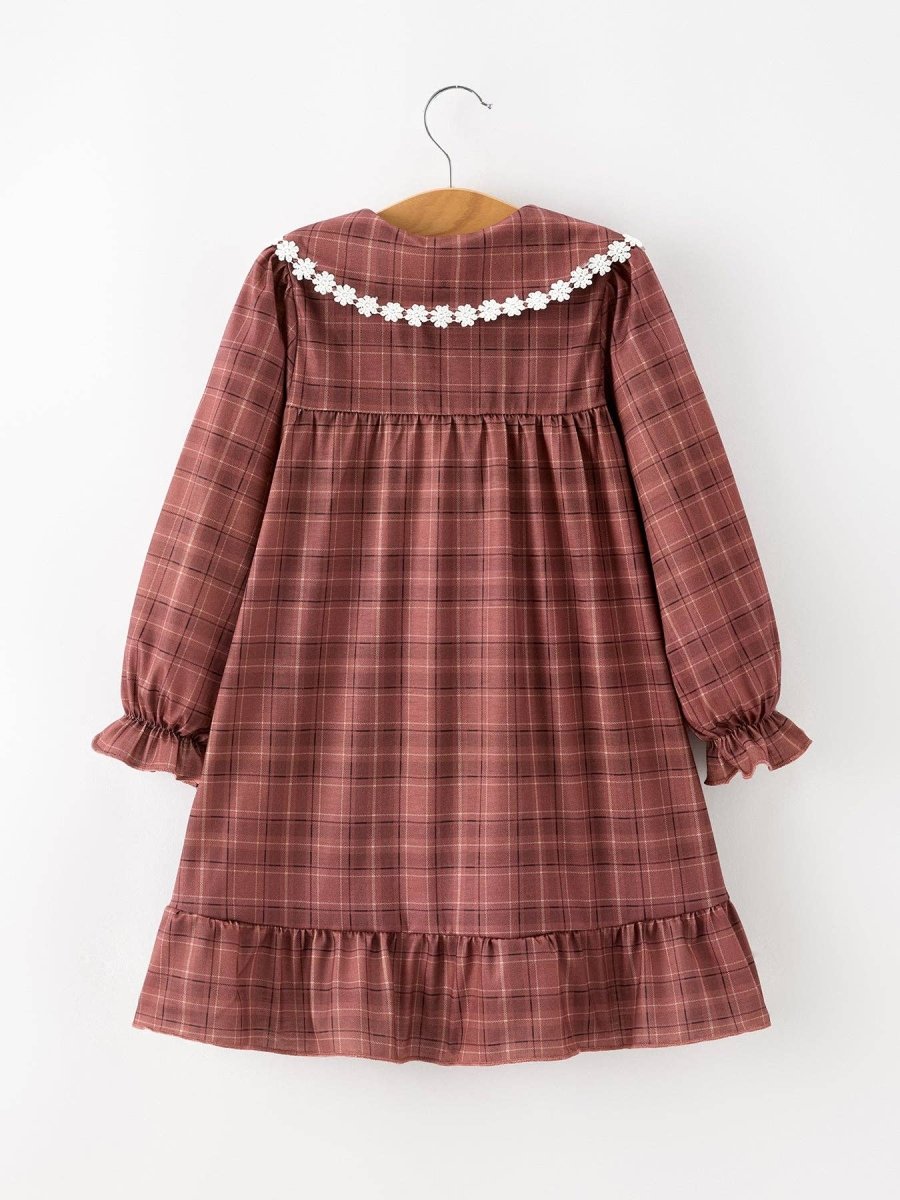 Plaid Lace-Trim Peter Pan Collar Dress - Three:Twelve Boutique - Rylee Faith Designs