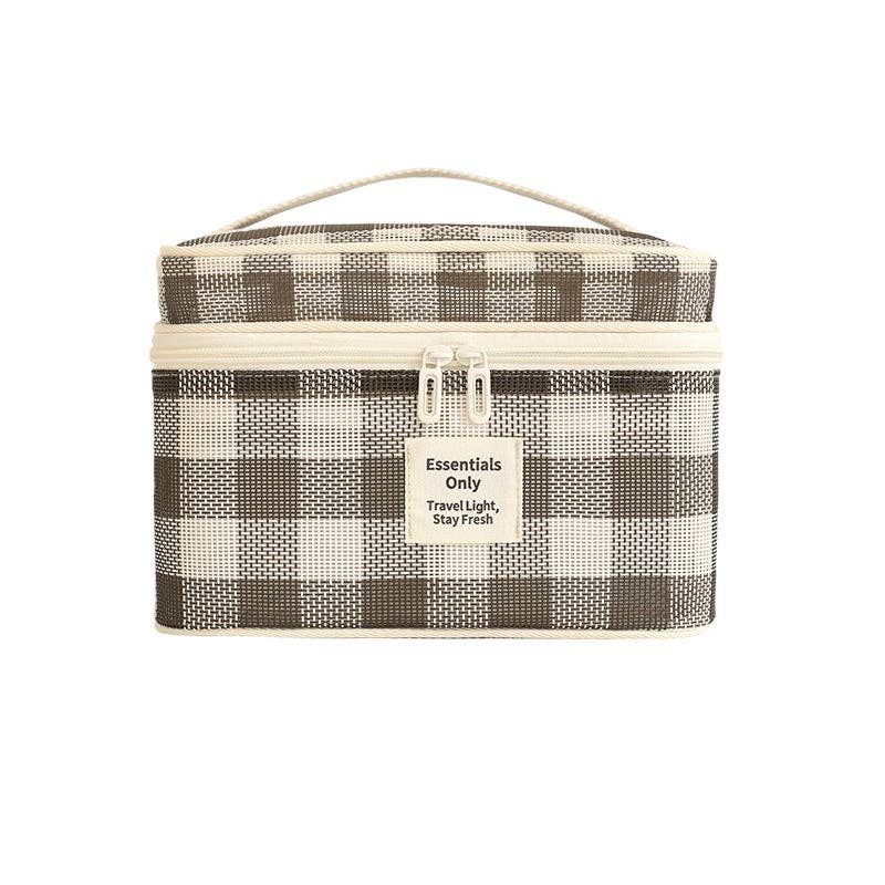 Plaid Large Capacity Cosmetic Bag : Coffee - Three:Twelve Boutique - Dipped Shop
