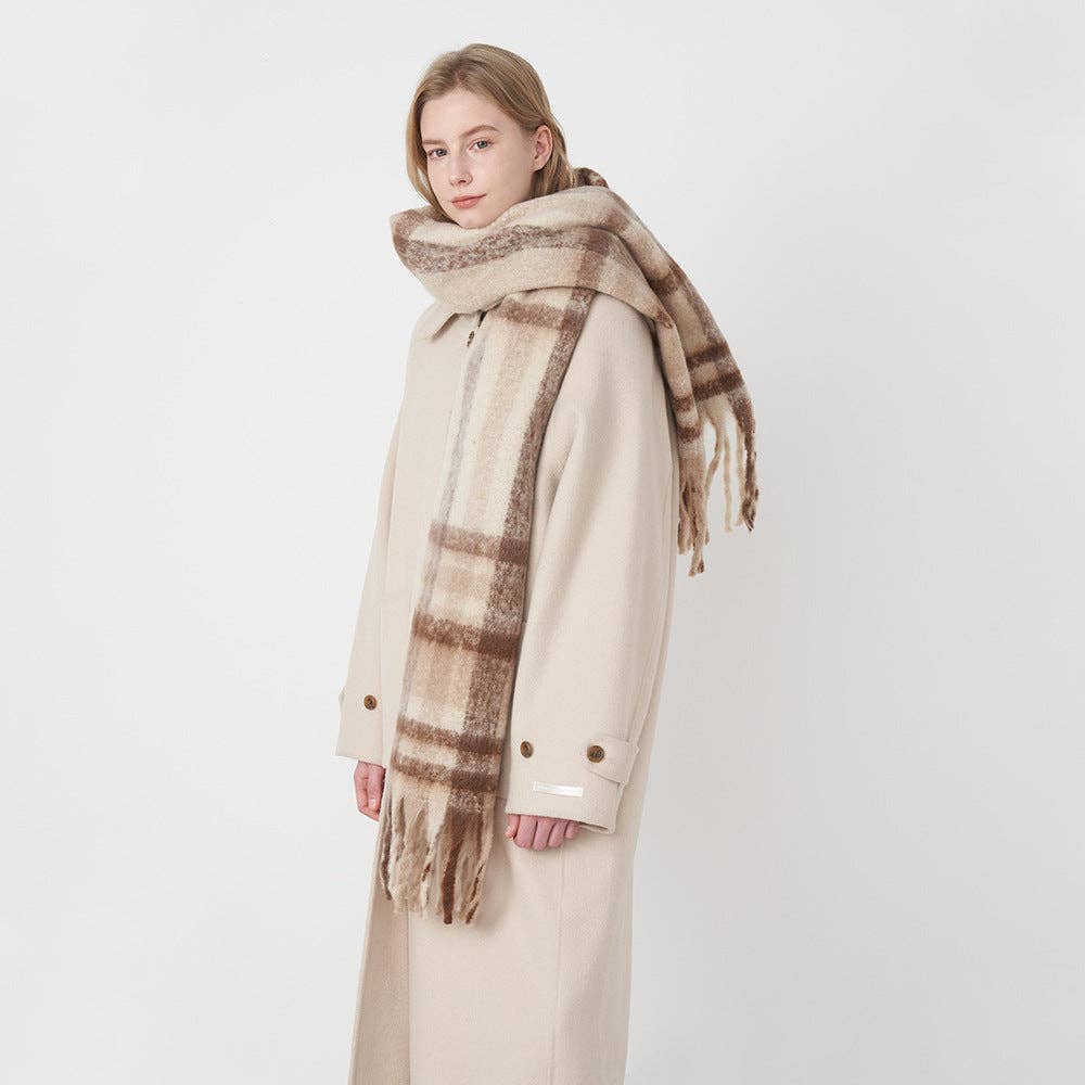 Plaid Tassel Mohair Scarves: Beige - Three:Twelve Boutique - Dipped Shop