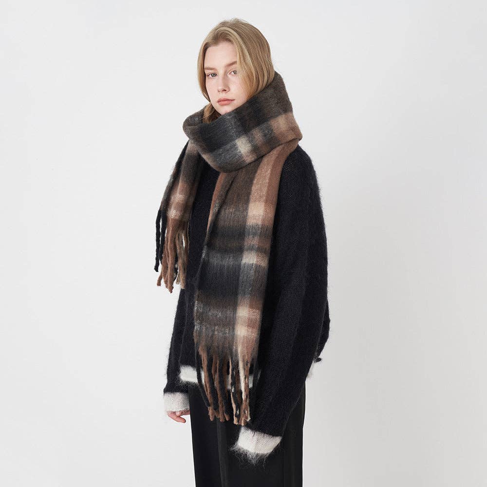 Plaid Tassel Mohair Scarves: Brown - Three:Twelve Boutique - Dipped Shop