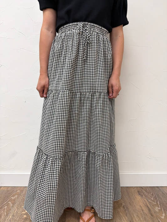 Plaid Tiered Ruffled Drawstring Maxi Skirt - Three:Twelve Boutique - VINE & LOVE