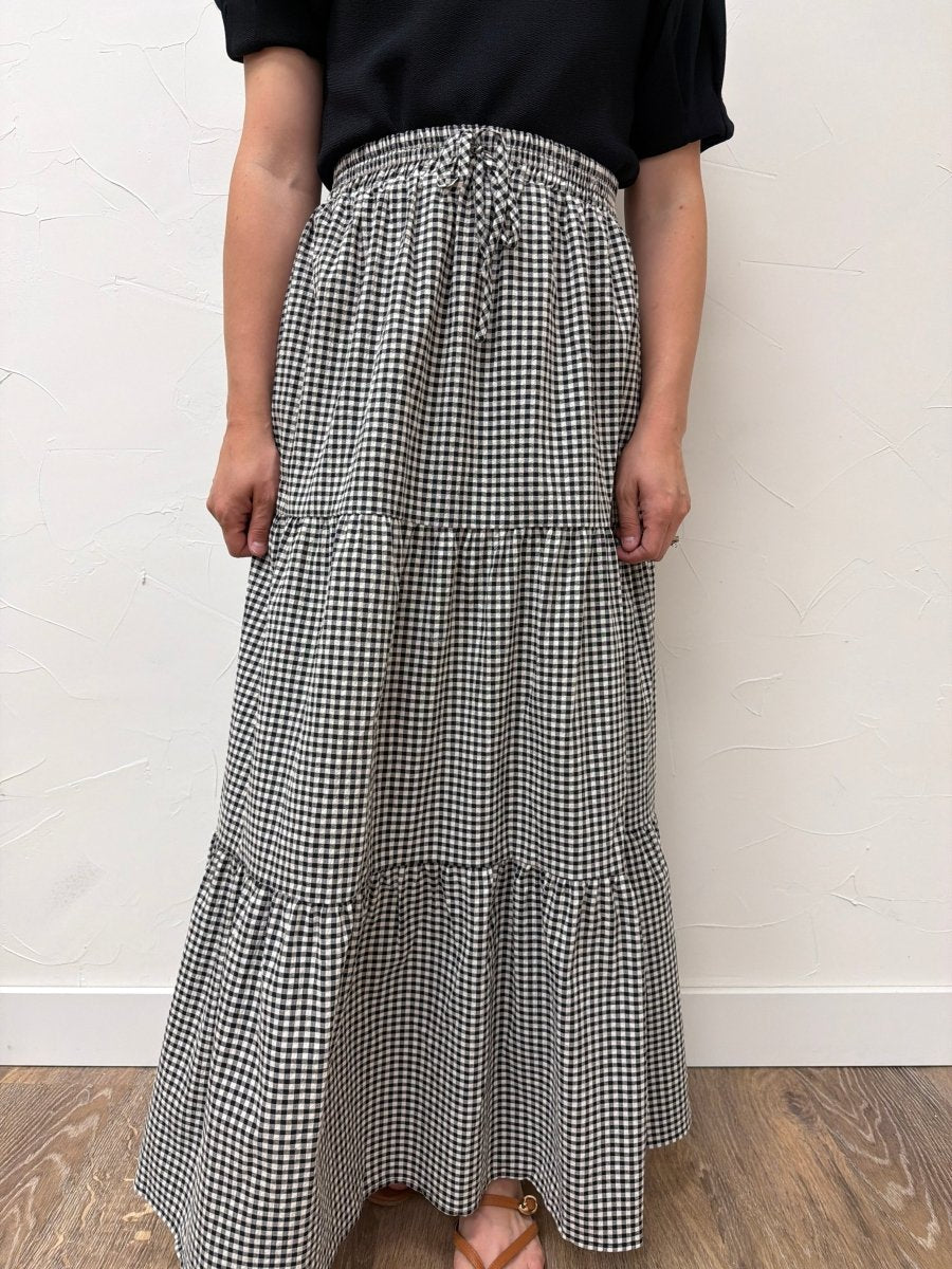 Plaid Tiered Ruffled Drawstring Maxi Skirt - Three:Twelve Boutique - VINE & LOVE