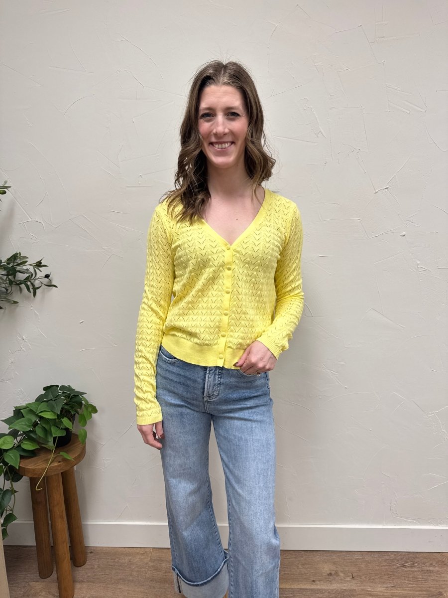 Pointelle Detailed V neck Button Down Sweater - Three:Twelve Boutique - Staccato