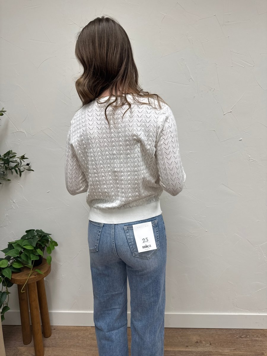 Pointelle Detailed V neck Button Down Sweater - Three:Twelve Boutique - Staccato